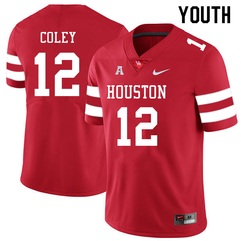 Youth #12 Lucas Coley Houston Cougars College Football Jerseys Sale-Red